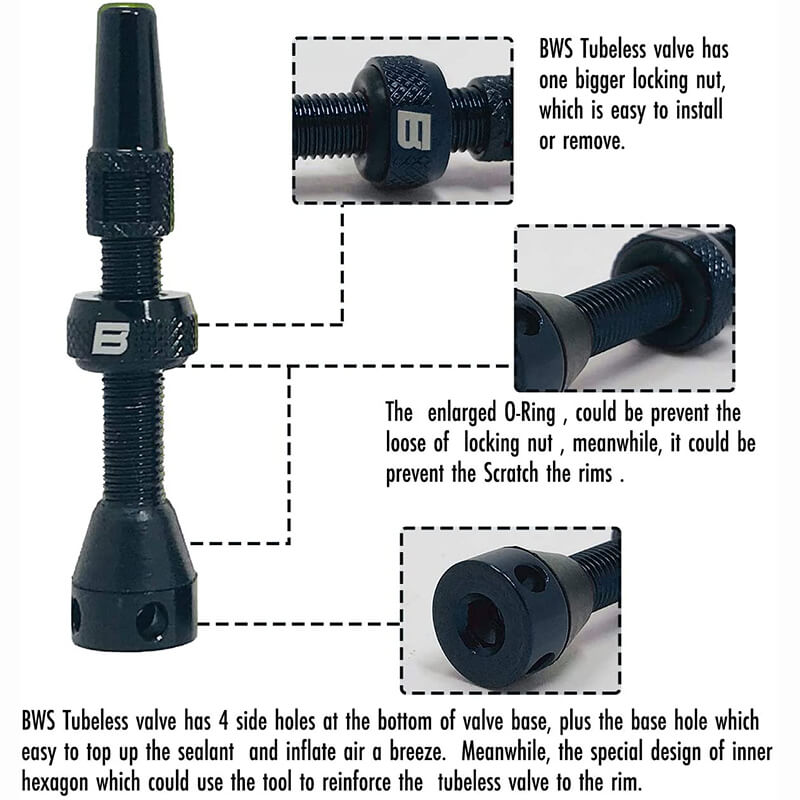 BWSHLF Tubeless Presta Valve Kit-Black