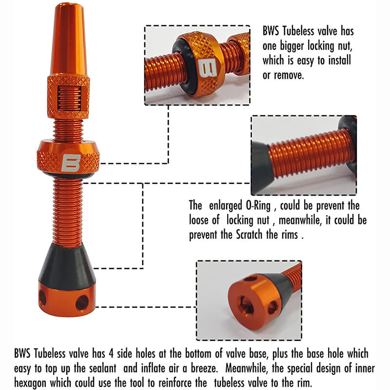BWSHLF Tubeless Presta Valve Kit-Orange
