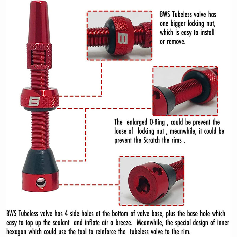BWSHLF Tubeless Presta Valve Kit-Red