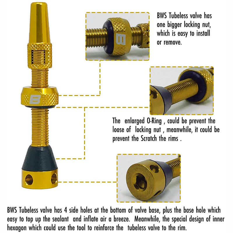 BWSHLF Tubeless Presta Valve Kit-Yellow